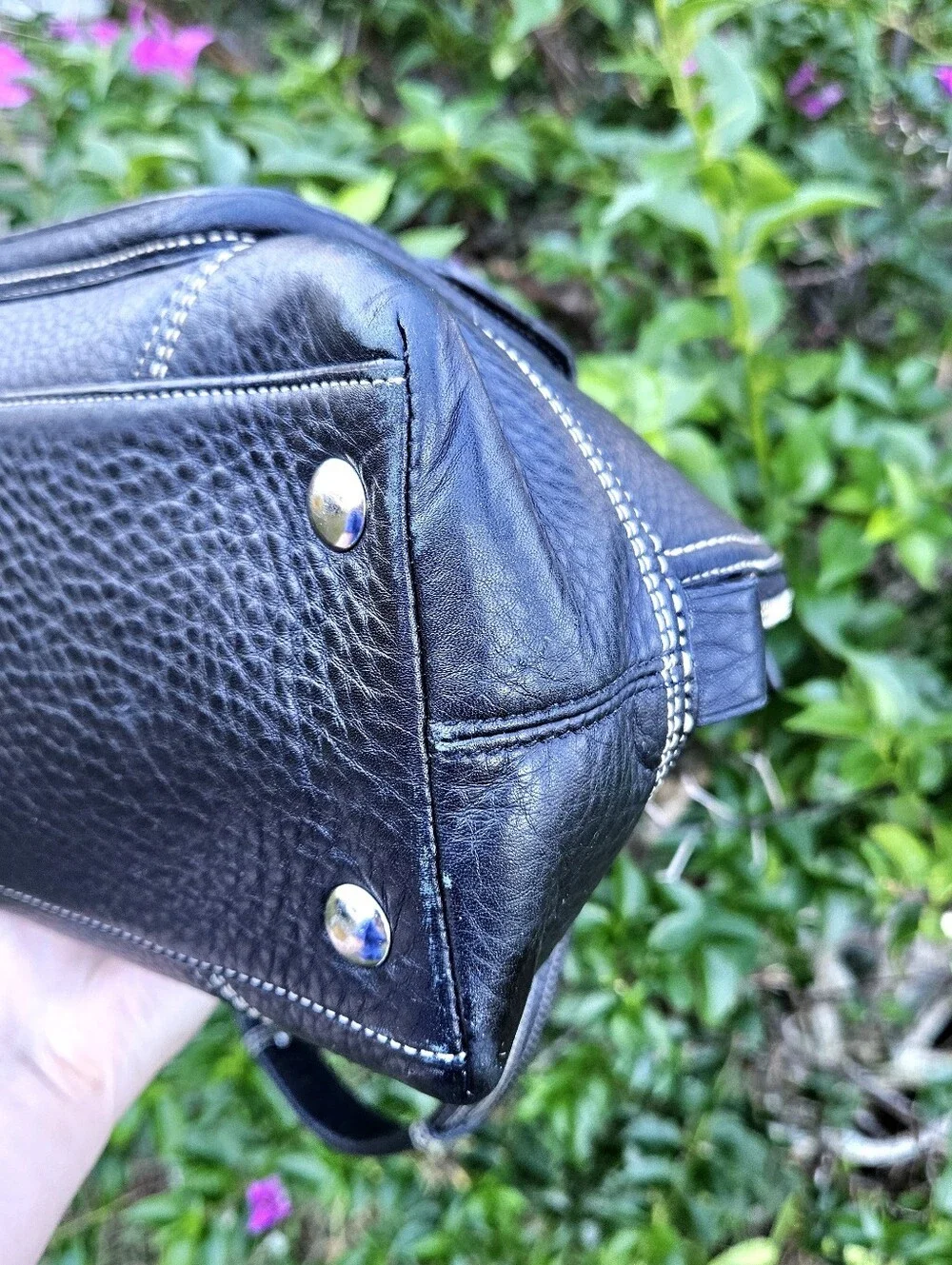 Coach Hampton Domed Satchel F13963 Black Pebbled Leather Turnlock Bag
